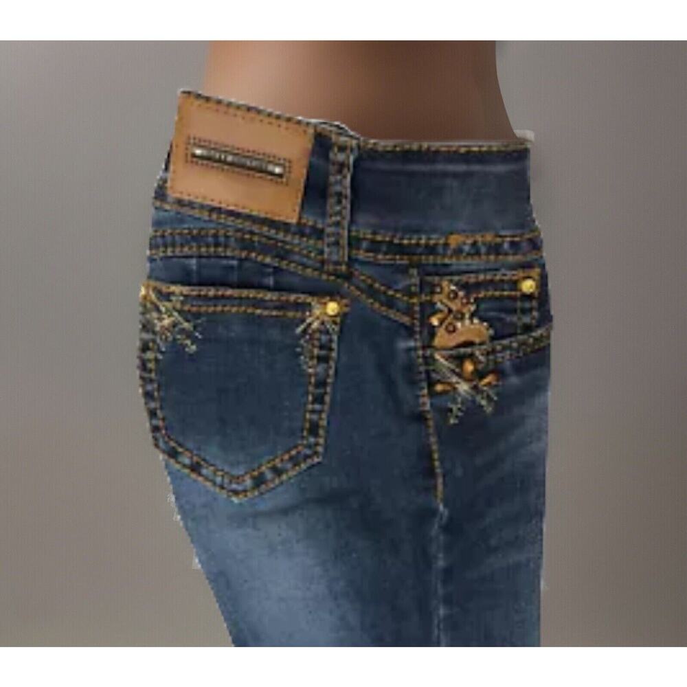 Sexy Couture Jeans Size 1 Skinny Whiskered Embroidered Jewels Colombian Denim